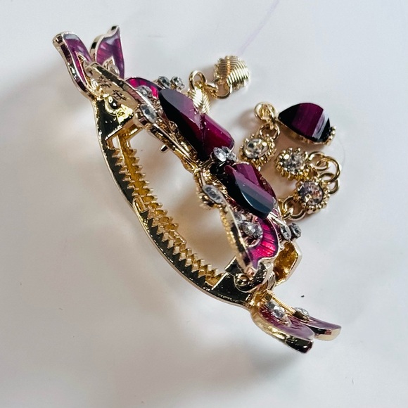 Red & Gold Butterfly Rhinestone Hair Clip - Picture 7 of 8